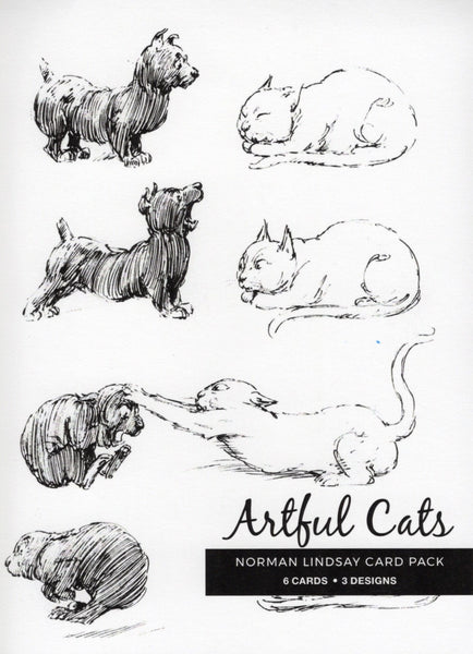Norman Lindsay - Pack of 6 Artful Cats cards (A Serious Mistake)
